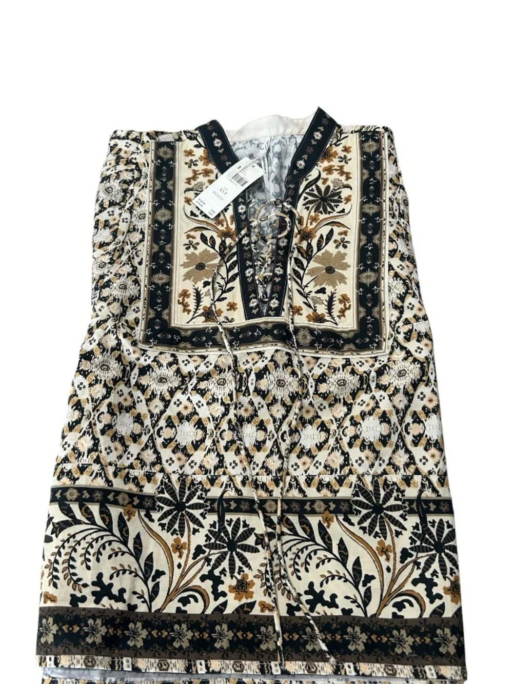Anthropologie Pleated Puff-Sleeve Blouse Black Motif Size XSP